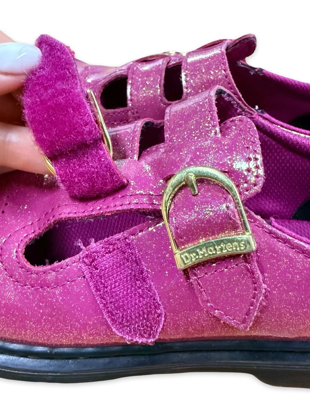 Dr. Martens Girl’s Fuchsia/Silver/Gold Glitter Mary Jane’s 8065 J Size 3